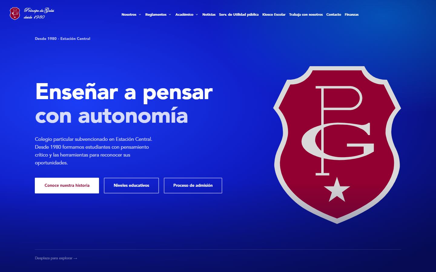 Portada del sitio del Colegio Príncipe de Gales